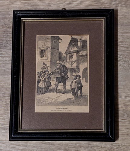 Holzstich drehorgelspieler - holzstich,